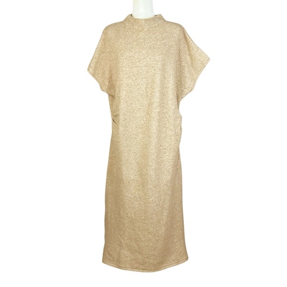 NEW ELOQUII 18/20 Short Sleeve Sweater Dress Oatmeal Neutral CozyCore Ruched - Picture 2 of 13